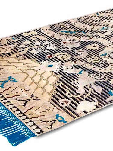 Dragon Electric Blue auf Schwarz mit feinen Linien Teppich