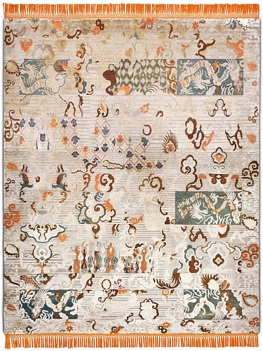 Dragon Copper Orange auf Creme mit fetten Linien Teppich