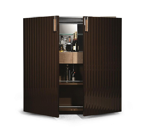 Zweitüriger Barschrank mit Leder- und Chromdetails