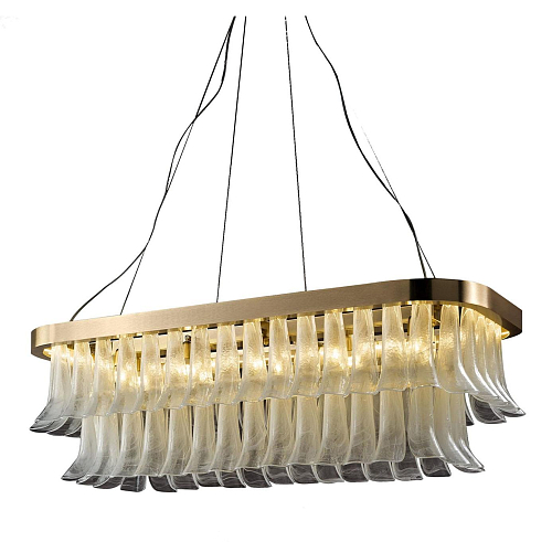 Soft Gold Ovaler Kronleuchter mit Glasblättern