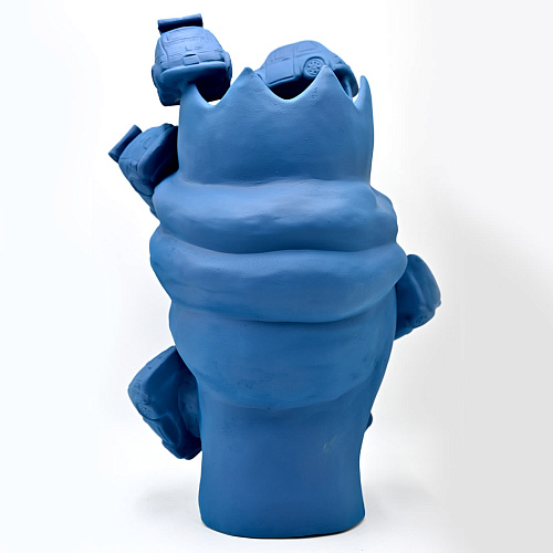 Maure‑Kopf matt blaue Skulptur