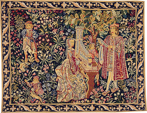 Dame mit Orgel mit Rahmen Wandteppich