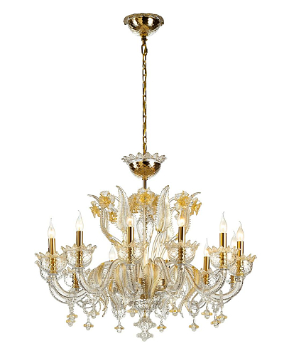 Murano-Glas Transparent & Gold Kronleuchter