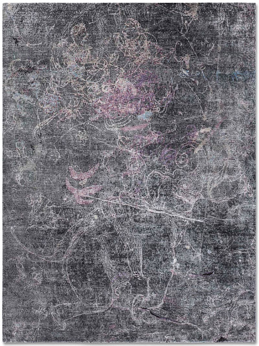 Dreaming Elephant Purple Grey auf Jade Teppich