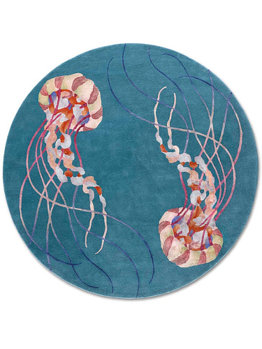 Jellyfish Round Original auf Turquoise Teppich