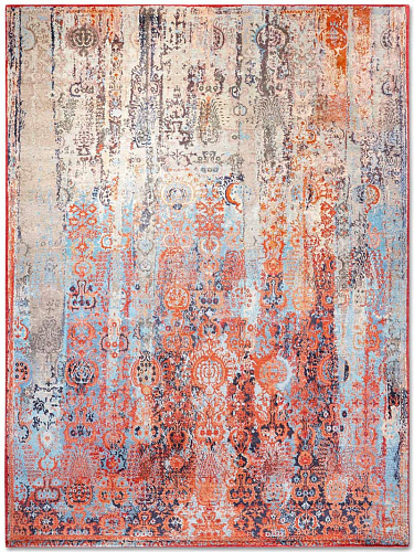 Woods Hellblau auf Kupfer‑Orange Teppich