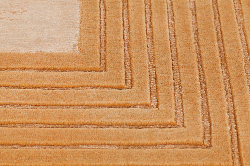 Handgeknüpfter Gelb Gerahmt Wolle & Viskose Teppich