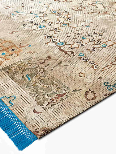 Dragon Electric Blue auf Creme mit feinen Linien Teppich
