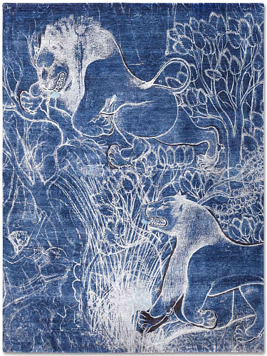 Two Lions White auf Navy Blue Teppich