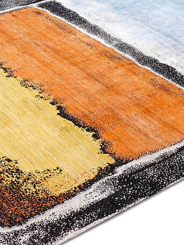 with Grass Light Blue Copper Yellow auf Schwarz Teppich