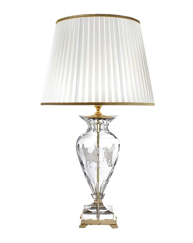 Polierter Gold Tischlampe mit graviertem Pferde-Kristall