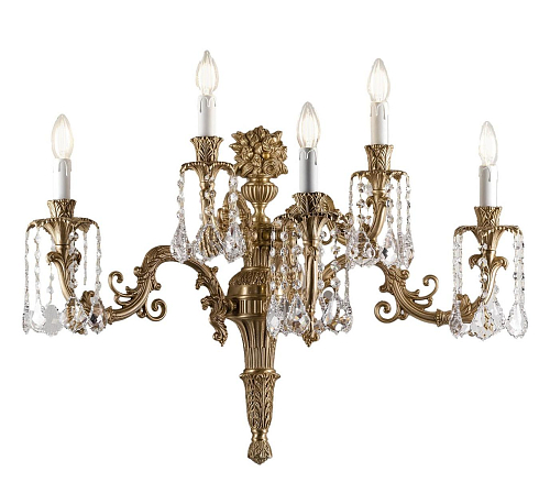 Barocker Messing-Wandleuchter mit Kristallbehang