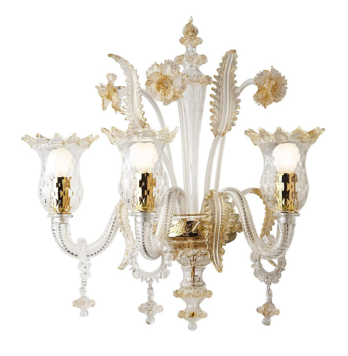 Gold Murano-Glas 3-flammige Wandleuchte