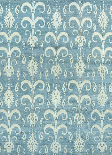 Ikat Handgeknüpft Wolle Blau Teppich