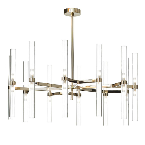 24-flammiger Soft Gold Glaszylinder-Kronleuchter