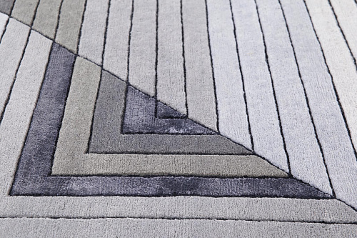 Handgeknüpfter Grauer Geometrischer Teppich aus Wolle & Viskose