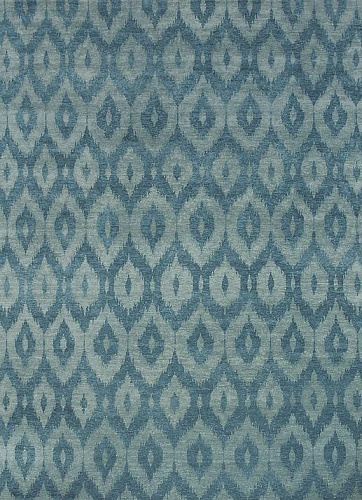 Ikat Handgeknüpft Wolle Blau Teppich