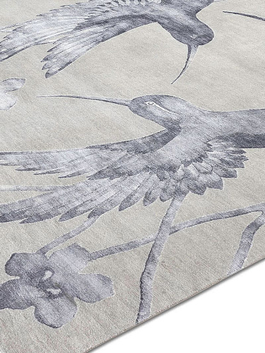 Hummingbirds Silver auf Grau Teppich