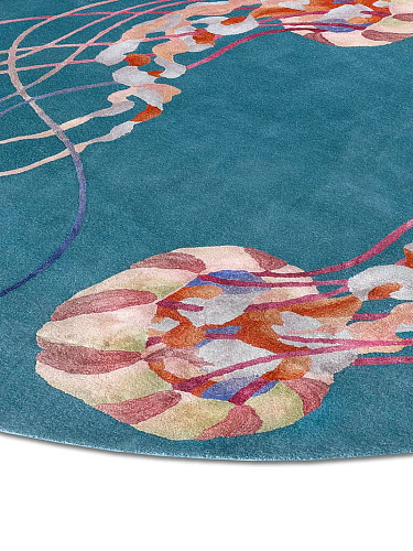 Jellyfish Round Original auf Turquoise Teppich