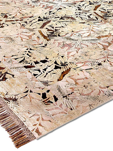 Birds Malve auf Schwarzituation Teppich