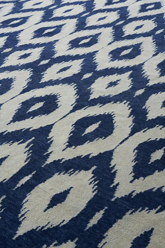 Ikat Handgeknüpft Wolle Blau Teppich