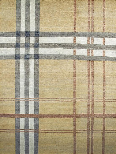 Handgeknüpfter Türkisch Kariert Gelber Teppich