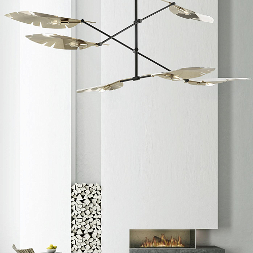 Leaf Soft Gold und Schwarzer Kronleuchter mit Carrara Marmor