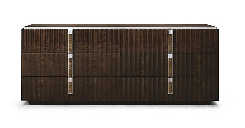 Kommode mit sechs Schubladen, Chrom- und Lederakzenten