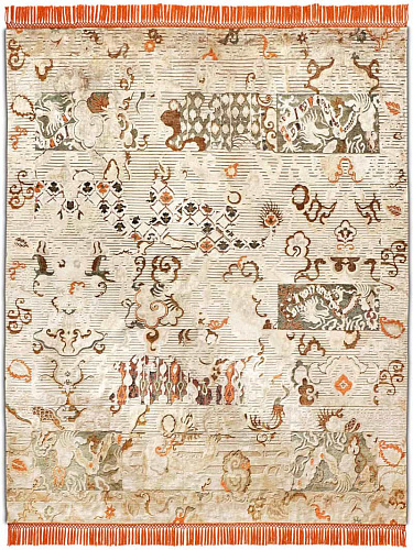 Dragon Copper Orange auf Creme mit feinen Linien Teppich