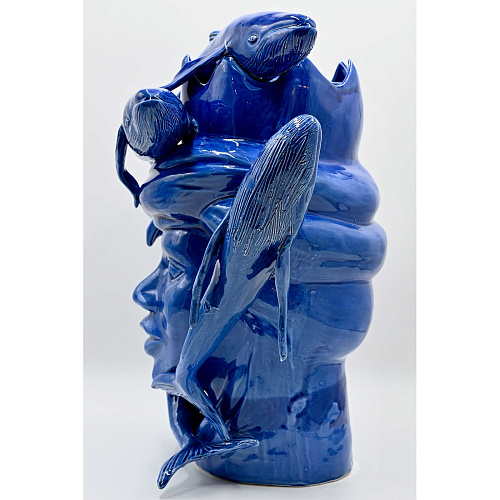 Maure‑Kopf glänzend blaue Skulptur