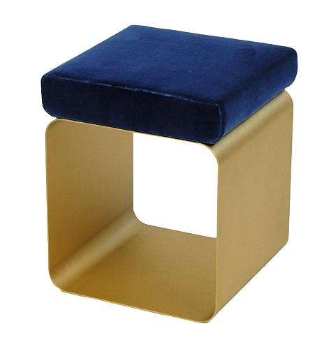 Blauer Hocker mit Metallgestell
