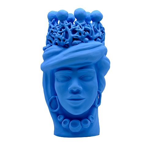 Maure‑Kopf hellblaue handgefertigte Skulptur