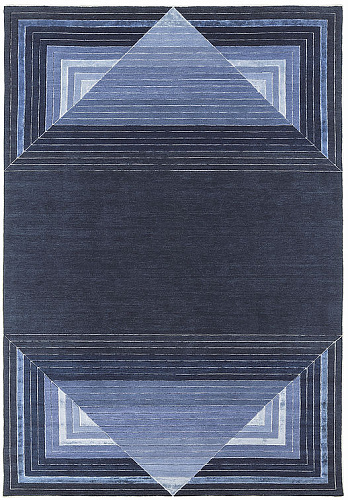 Handgeknüpfter Blau Geometrisch Wolle & Viskose Teppich