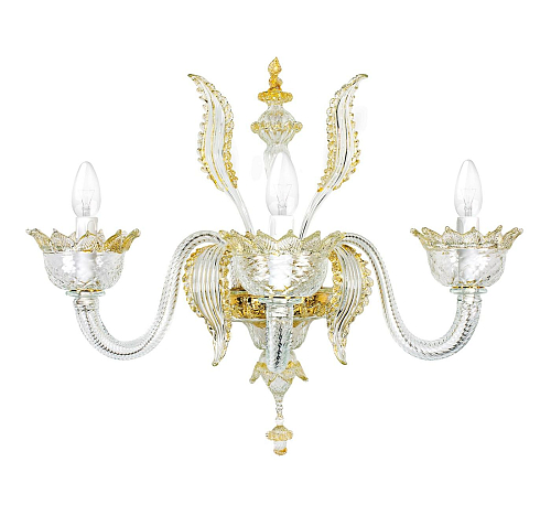 Murano-Glas 3-flammige Wandleuchte mit Golddetails