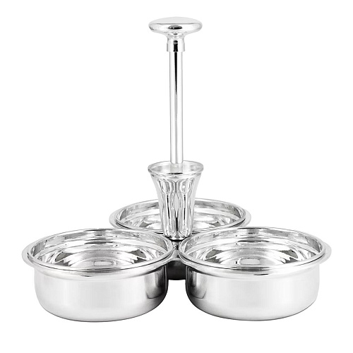 Silberner 3‑teiliger Nuss‑Halter mit Zahnstocher