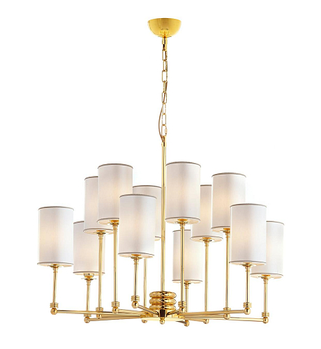 Polierter Gold Messing-Kronleuchter mit Schirmen