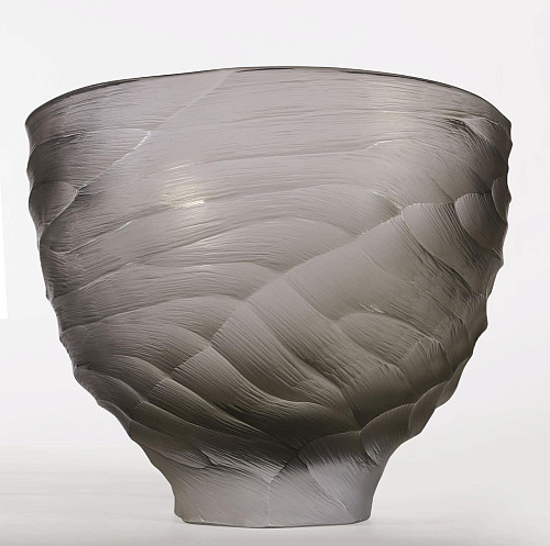 Große schalenförmige Vase aus grauem Muranoglas