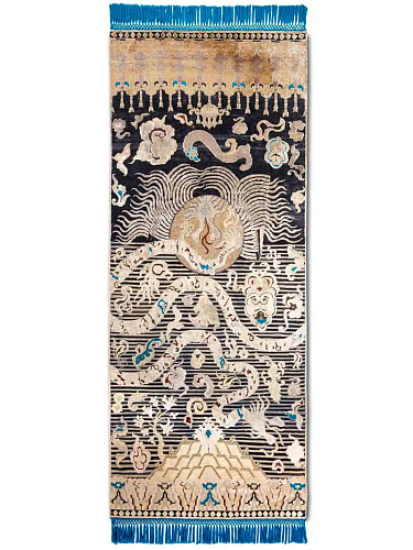 Dragon Electric Blue auf Schwarz mit feinen Linien Teppich
