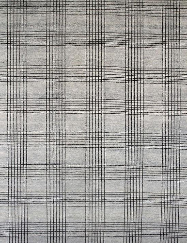 Handgeknüpfter Türkisch Kariert Grauer Teppich