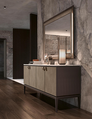 Sideboard mit Marmorplatte und Ledertüren