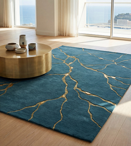 Golden Veins Blue Teppich