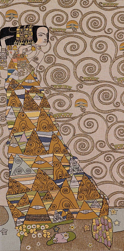 Die Dame von Klimt Beige (links) Wandteppich