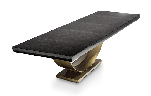 Fix‑Tisch mit glänzender Platte und gebogenem Bronze­fuß