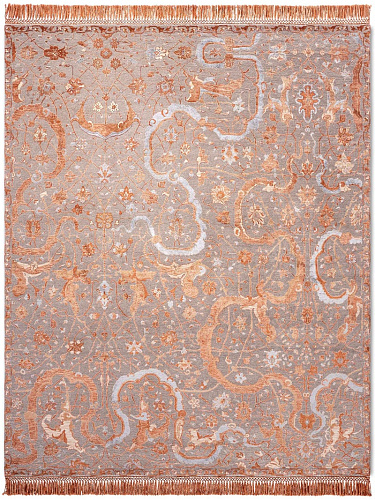 Tabriz Copper Orange auf Naturgrau Teppich