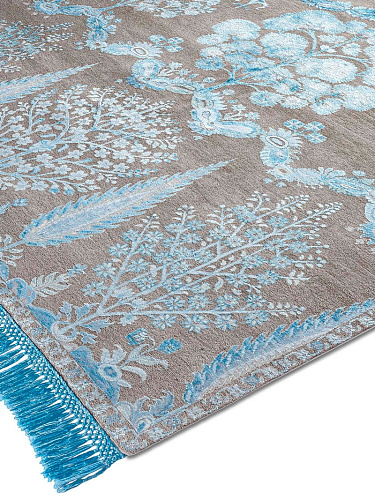 Mughal Electric Blue auf Naturgrau Teppich