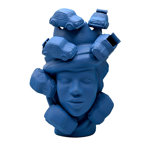 Maure‑Kopf matt blaue Skulptur