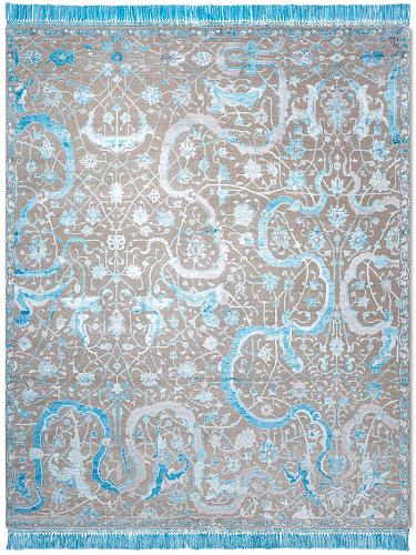 Tabriz Electric Blue auf Naturgrau Teppich