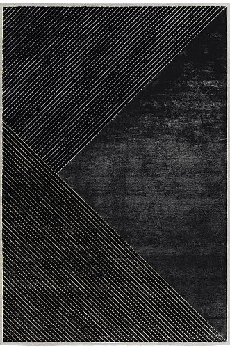 Handgeknüpfter Schwarz Gestreift Teppich