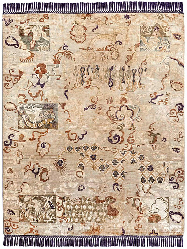 Dragon Tiefviolett auf Creme mit feinen Linien Teppich