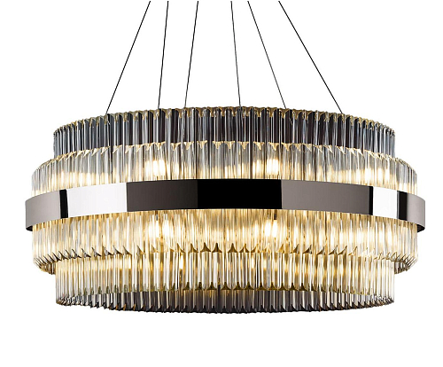 Moderner Runder Polierter Nickel-Kronleuchter mit Triedro-Glas